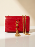 Yves Saint Laurent shoulder bag Kate red croco embossed tassel bag