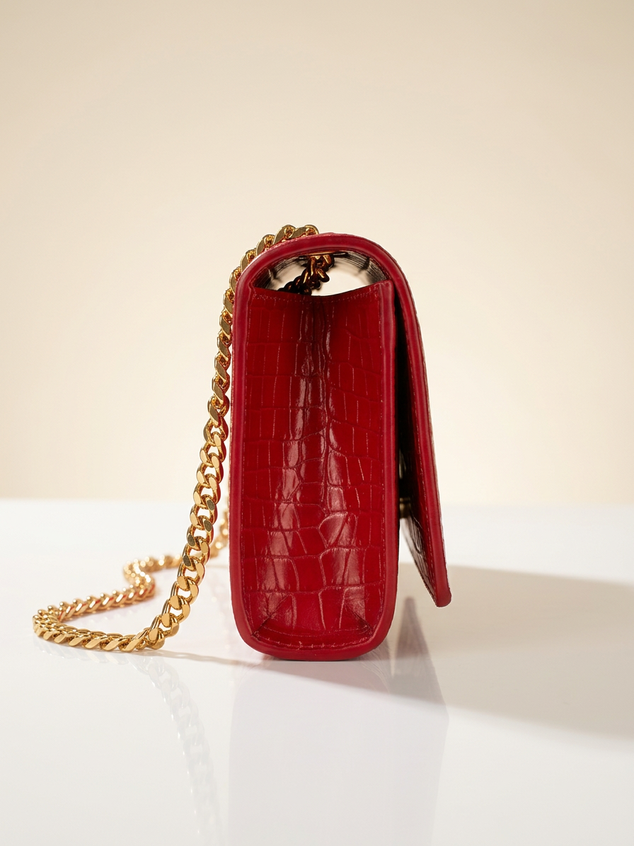 Yves Saint Laurent shoulder bag Kate red croco embossed tassel bag