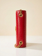 Yves Saint Laurent shoulder bag Kate red croco embossed tassel bag