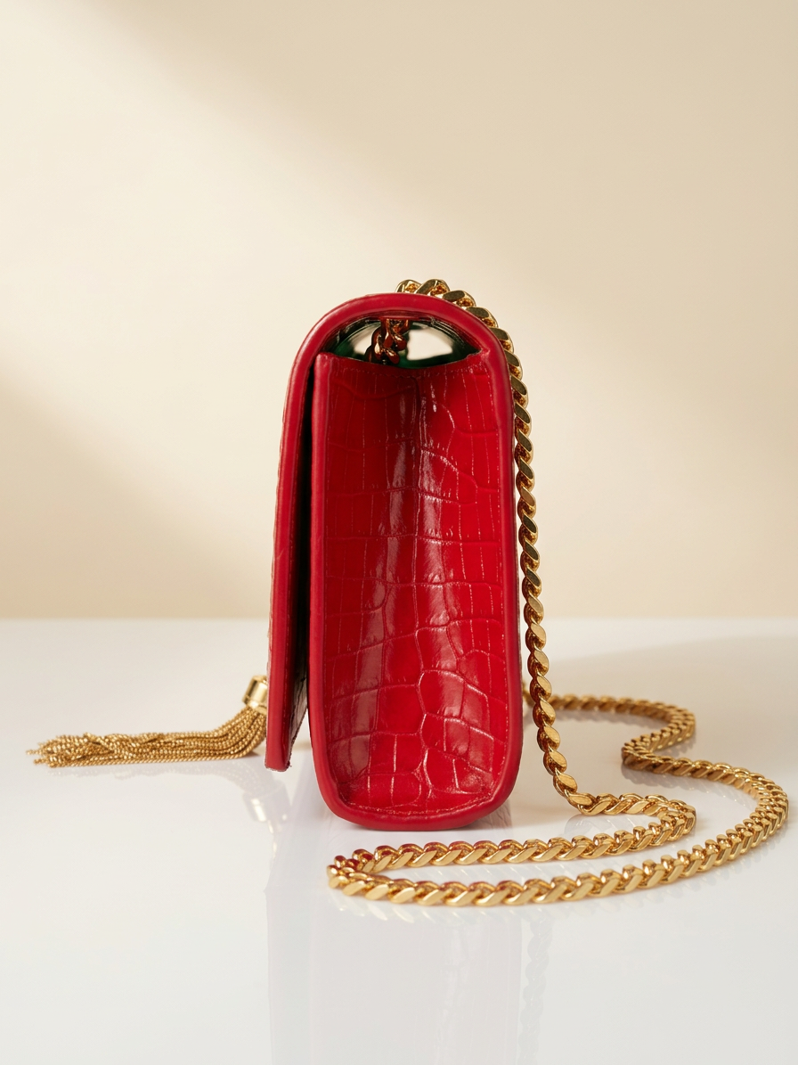Yves Saint Laurent shoulder bag Kate red croco embossed tassel bag
